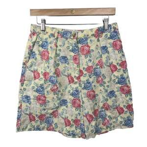 1990's Women's Jones Wear Sport 8 Floral Mom Shorts Linen Blend Cottage Core